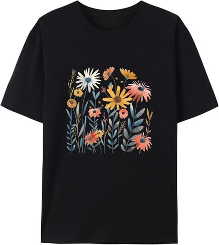 Women's Flower Graphic T-Shirt, Vintage Floral Printed Tees for Ladies, Summer Cotton Short Sleeve Tops T Shirts in Saudi Arabia