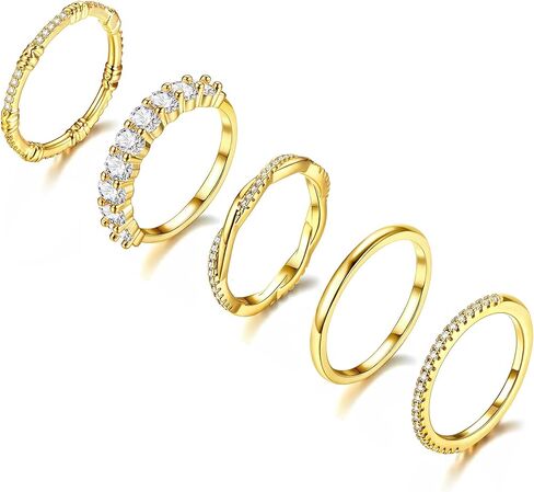 Gold Rings for Women 5PCS Stackable 14K Gold Plated Stacking Rings for Women Non Tarnish Trendy Dainty Rings Cubic Zirconia Gold Rings Set Statement Wedding Bands Rings in Saudi Arabia