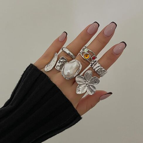 Gold Flower Chunky Statement Ring for Women, Bold Floral Design Thick Band Stackable Jewelry for Everyday Layeringchristmas gifts friendship gifts for women valentines in Saudi Arabia