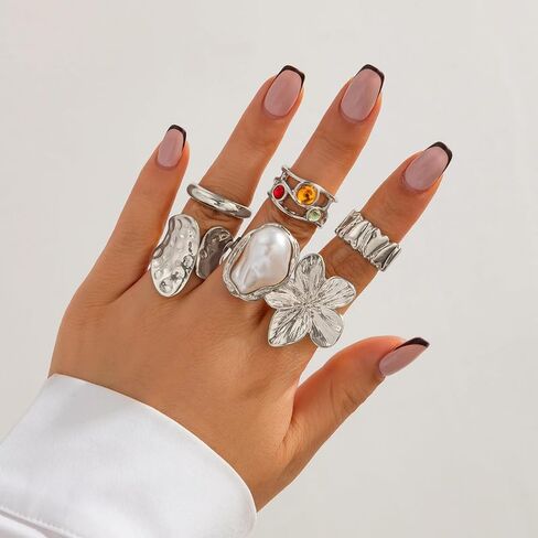 Gold Flower Chunky Statement Ring for Women, Bold Floral Design Thick Band Stackable Jewelry for Everyday Layeringchristmas gifts friendship gifts for women valentines in Saudi Arabia