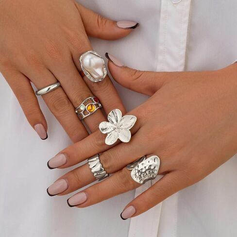 Gold Flower Chunky Statement Ring for Women, Bold Floral Design Thick Band Stackable Jewelry for Everyday Layeringchristmas gifts friendship gifts for women valentines in Saudi Arabia