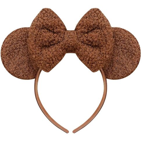 عصابة رأس Trnerm Khaki Mouse Ears للنساء، أربطة شعر لطيفة لعيد الميلاد من القطيفة الناعمة in Kuwait