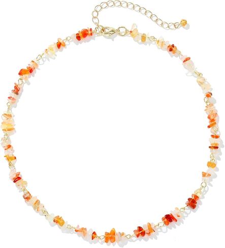 Gemstone Choker and Pendant Boho Hippie Necklace for Women Natural Stone Chip Beaded Surfer Necklaces 14K Real Gold Plated Summer Beach Handmade Jewelry in Saudi Arabia