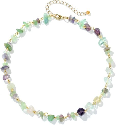 Gemstone Choker and Pendant Boho Hippie Necklace for Women Natural Stone Chip Beaded Surfer Necklaces 14K Real Gold Plated Summer Beach Handmade Jewelry in Saudi Arabia