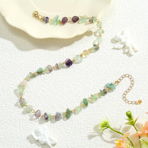 Gemstone Choker and Pendant Boho Hippie Necklace for Women Natural Stone Chip Beaded Surfer Necklaces 14K Real Gold Plated Summer Beach Handmade Jewelry in Saudi Arabia