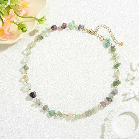 Gemstone Choker and Pendant Boho Hippie Necklace for Women Natural Stone Chip Beaded Surfer Necklaces 14K Real Gold Plated Summer Beach Handmade Jewelry in Saudi Arabia