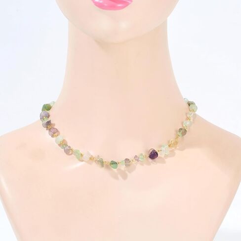 Gemstone Choker and Pendant Boho Hippie Necklace for Women Natural Stone Chip Beaded Surfer Necklaces 14K Real Gold Plated Summer Beach Handmade Jewelry in Saudi Arabia