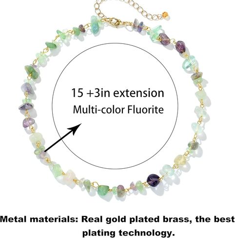 Gemstone Choker and Pendant Boho Hippie Necklace for Women Natural Stone Chip Beaded Surfer Necklaces 14K Real Gold Plated Summer Beach Handmade Jewelry in Saudi Arabia