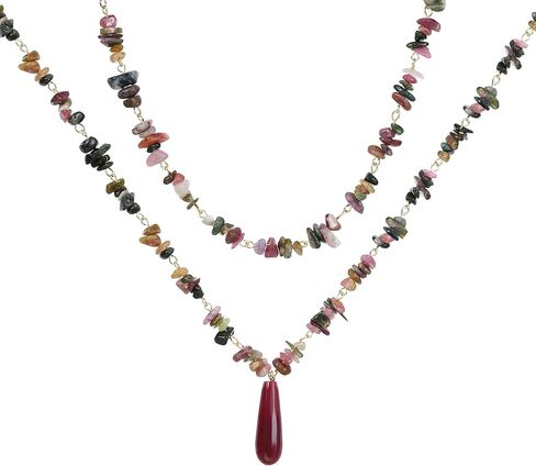 Gemstone Choker and Pendant Boho Hippie Necklace for Women Natural Stone Chip Beaded Surfer Necklaces 14K Real Gold Plated Summer Beach Handmade Jewelry in Saudi Arabia