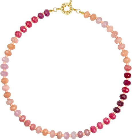 Rainbow Beaded Necklace for Women, Chunky Colorful Bead Choker, Multi-colored Boho Necklaces with Natural Stone Crystal Beads Trendy Handmade Jewelry Gift in Saudi Arabia