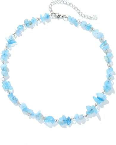 Gemstone Choker and Pendant Boho Hippie Necklace for Women Natural Stone Chip Beaded Surfer Necklaces 14K Real Gold Plated Summer Beach Handmade Jewelry in Saudi Arabia