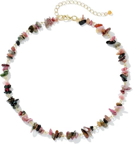 Gemstone Choker and Pendant Boho Hippie Necklace for Women Natural Stone Chip Beaded Surfer Necklaces 14K Real Gold Plated Summer Beach Handmade Jewelry in Saudi Arabia