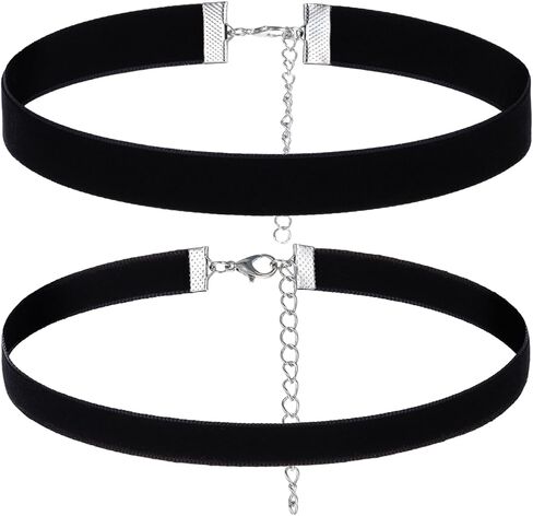 2 Pcs Black Choker Necklace, Gothic Velvet Choker Necklaces Adjustable Gothic Chokers 90s Goth Chokerss Necklace Black Velvet Witch Chokers for Valentines Birthday Halloween Cosplay in Saudi Arabia