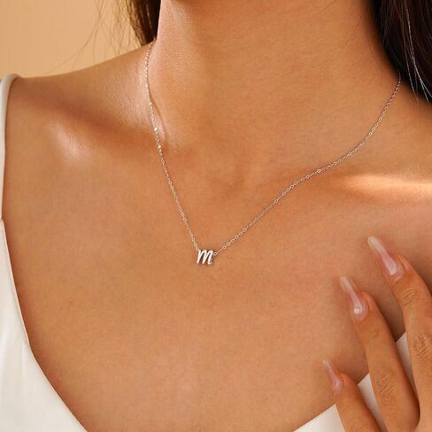 S925 Sterling Silver Initial Necklaces for Women Dainty Chain Letter A-Z Cursive Initial Choker Necklace Hypoallergenic Valentines Mothers Day Birthday Jewelry Gifts for Women Mom Girfriend Daughter in Saudi Arabia