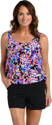 Maxine of Hollywood Women's Standard Side Tie Scoop Neck Banded Tankini Swimsuit Top, Multi//Rainforest Rainbow in Kuwait