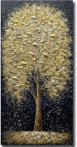 Yotree Oil paintings, 24x36 Inch Golden Flowers Tree Luck Tree Oil Hand Painting Painting 3D Hand-Painted On Canvas Abstract Artwork Art Wood Inside Framed Hanging Wall Decoration Abstract Painting in Saudi Arabia