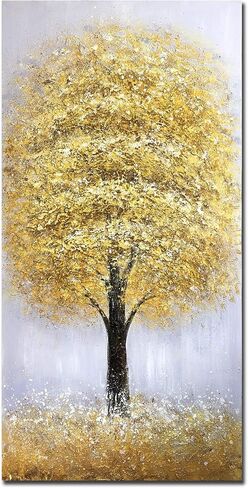 Yotree Oil paintings, 24x36 Inch Golden Flowers Tree Luck Tree Oil Hand Painting Painting 3D Hand-Painted On Canvas Abstract Artwork Art Wood Inside Framed Hanging Wall Decoration Abstract Painting in Saudi Arabia