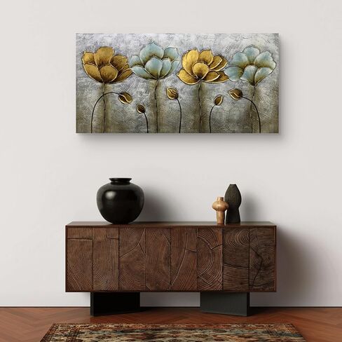 Yotree Oil paintings, 24x36 Inch Golden Flowers Tree Luck Tree Oil Hand Painting Painting 3D Hand-Painted On Canvas Abstract Artwork Art Wood Inside Framed Hanging Wall Decoration Abstract Painting in Saudi Arabia