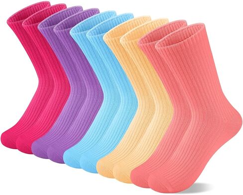 Comfoex 10 Pairs Girls Crew Socks For 4-6 6-8 8-10 Years Old Athletic Calf Cute Soft Casual Cotton Socks in Saudi Arabia