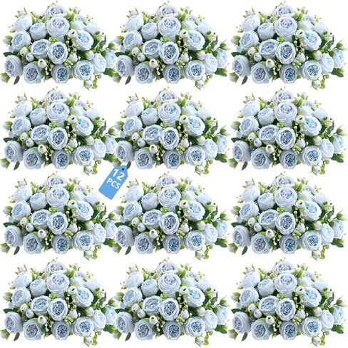 12 Bundles Peonies Artificial White Flowers Bouquet, Lifelike Silk Fake Peonies with Stems for Home Table Centerpieces, Wedding, Party & DIY Bridal Floral Arrangements (White) in Saudi Arabia