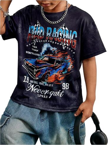 GORGLITTER Boy's Oversized Tee Top Cool Y2k Graphic Short Sleeve Crewneck Drop Shoulder Going Out T Shirt in Saudi Arabia