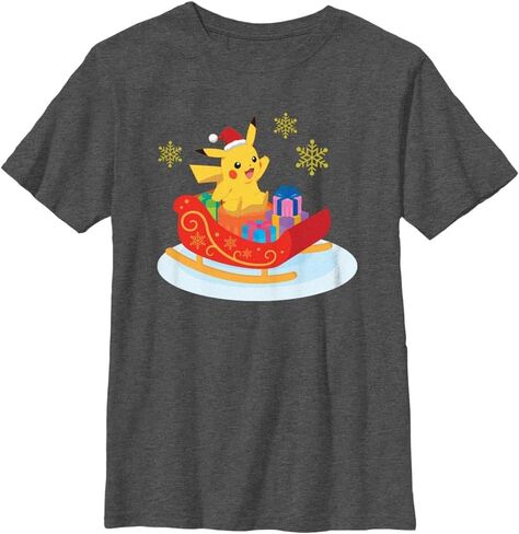 Pokémon Unisex-Child Pokemon Christmas Ride Boys Short Sleeve Tee Shirt in Saudi Arabia