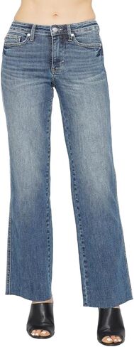 Judy-B Women's Casual Jeans Urban High-Waisted Tummy Control Straight Denim Pants Light Blue Denim with Full Length in Kuwait