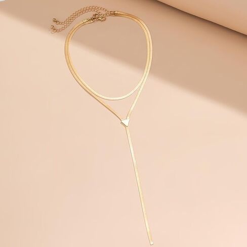 Y2K Gold Layered Choker Necklace for Women Trendy, Statement Long Tassel Snake Chain Y Necklace Vintage Minimalist Prom Party Jewelry Accessories Gift in Saudi Arabia