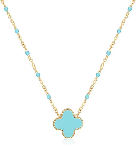 YADUDA Dainty Four Leaf Clover Choker قلادة ملونة صغيرة لطيفة البرسيم قلادة القلائد للنساء 18K مطلية بالذهب الفولاذ المقاوم للصدأ محظوظ 4 أوراق قلادة المجوهرات in Kuwait