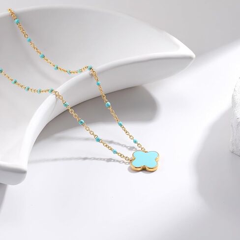YADUDA Dainty Four Leaf Clover Choker قلادة ملونة صغيرة لطيفة البرسيم قلادة القلائد للنساء 18K مطلية بالذهب الفولاذ المقاوم للصدأ محظوظ 4 أوراق قلادة المجوهرات in Kuwait