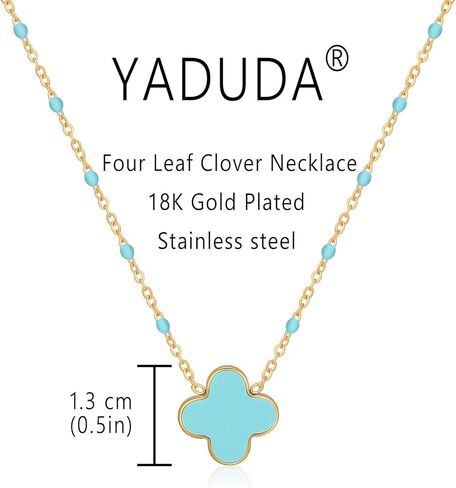 YADUDA Dainty Four Leaf Clover Choker قلادة ملونة صغيرة لطيفة البرسيم قلادة القلائد للنساء 18K مطلية بالذهب الفولاذ المقاوم للصدأ محظوظ 4 أوراق قلادة المجوهرات in Kuwait