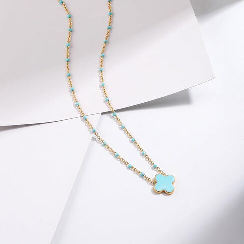 YADUDA Dainty Four Leaf Clover Choker قلادة ملونة صغيرة لطيفة البرسيم قلادة القلائد للنساء 18K مطلية بالذهب الفولاذ المقاوم للصدأ محظوظ 4 أوراق قلادة المجوهرات in Kuwait