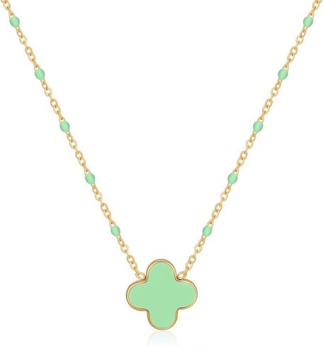 YADUDA Dainty Four Leaf Clover Choker قلادة ملونة صغيرة لطيفة البرسيم قلادة القلائد للنساء 18K مطلية بالذهب الفولاذ المقاوم للصدأ محظوظ 4 أوراق قلادة المجوهرات in Kuwait