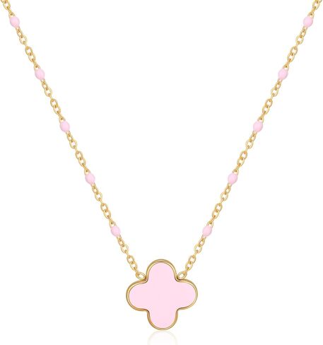 YADUDA Dainty Four Leaf Clover Choker قلادة ملونة صغيرة لطيفة البرسيم قلادة القلائد للنساء 18K مطلية بالذهب الفولاذ المقاوم للصدأ محظوظ 4 أوراق قلادة المجوهرات in Kuwait