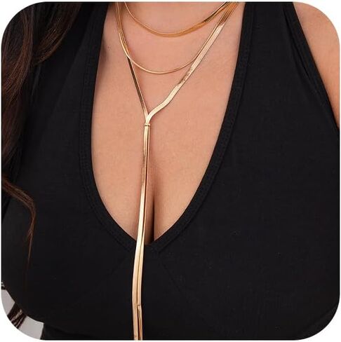 Y2K Gold Layered Choker Necklace for Women Trendy, Statement Long Tassel Snake Chain Y Necklace Vintage Minimalist Prom Party Jewelry Accessories Gift in Saudi Arabia