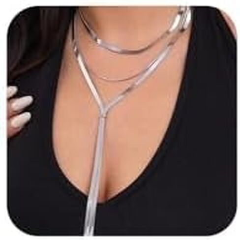 Y2K Gold Layered Choker Necklace for Women Trendy, Statement Long Tassel Snake Chain Y Necklace Vintage Minimalist Prom Party Jewelry Accessories Gift in Saudi Arabia