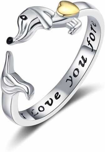 Dachshund Rings for Women 925 Sterling Silver Plated Dachshund Open Ring Cute Adjustable Wiener Dog Ring Comfort Fit Band Animal Puppy Dogs Jewelry Gifts Pet Lovers Birthday Xmas Valentine's Day in Saudi Arabia