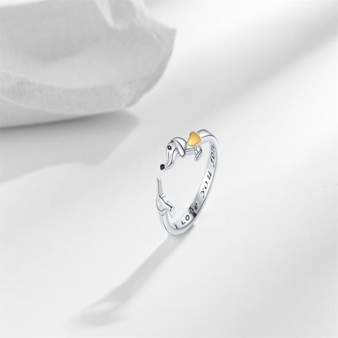 Dachshund Rings for Women 925 Sterling Silver Plated Dachshund Open Ring Cute Adjustable Wiener Dog Ring Comfort Fit Band Animal Puppy Dogs Jewelry Gifts Pet Lovers Birthday Xmas Valentine's Day in Saudi Arabia