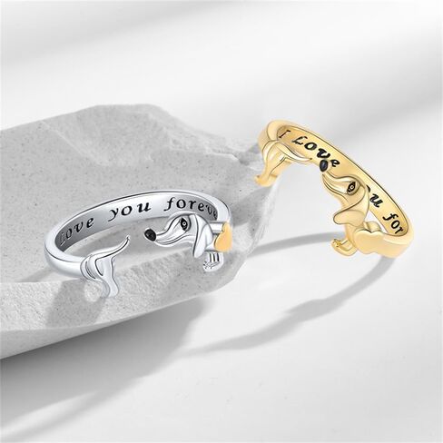 Dachshund Rings for Women 925 Sterling Silver Plated Dachshund Open Ring Cute Adjustable Wiener Dog Ring Comfort Fit Band Animal Puppy Dogs Jewelry Gifts Pet Lovers Birthday Xmas Valentine's Day in Saudi Arabia