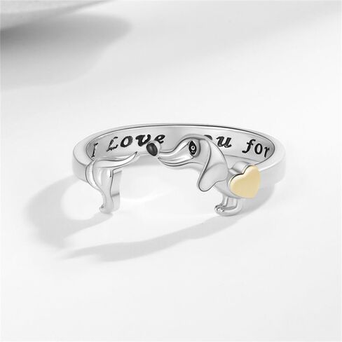 Dachshund Rings for Women 925 Sterling Silver Plated Dachshund Open Ring Cute Adjustable Wiener Dog Ring Comfort Fit Band Animal Puppy Dogs Jewelry Gifts Pet Lovers Birthday Xmas Valentine's Day in Saudi Arabia