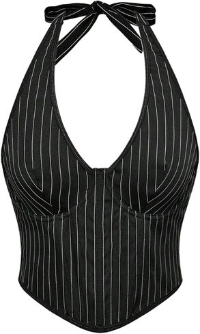 SHENHE Halter Tops for Women Y2K Pinstripe Bustier Corset V Neck Top Goth Tank Vest in Saudi Arabia