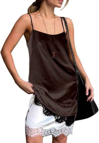 Lace Cami Tops for Women Spaghetti Strap Satin Silk V Neck Tank Top Y2K Coquette Going Out Shirt Tops in Saudi Arabia