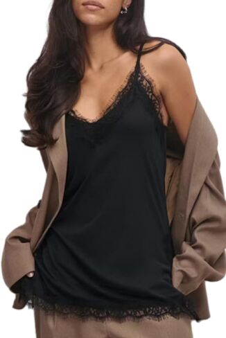 Lace Cami Tops for Women Spaghetti Strap Satin Silk V Neck Tank Top Y2K Coquette Going Out Shirt Tops in Saudi Arabia