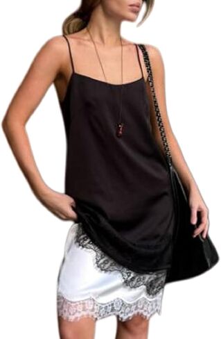 Lace Cami Tops for Women Spaghetti Strap Satin Silk V Neck Tank Top Y2K Coquette Going Out Shirt Tops in Saudi Arabia