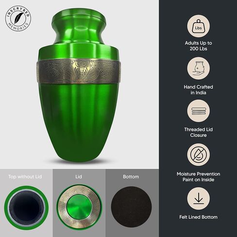 Personalized Adult Human Cremation Urn with Photo and Engraved Name Date on Vessel for Ashes and Cremains of Men and Women | Elite Series Picture Urn with Gold Rim | 200 Lbs | Green in Saudi Arabia
