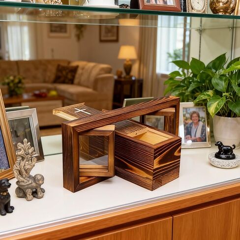 Pet Ash Box,Cross-Shaped Wooden Pet Urn for Dog or Cat Ashes – Coffin-Inspired Memorial Box with Dual Rotating Photo Frames,Solid Wood Keepsake for Pet Loss,Home Decoration & Remembrance Gift in Saudi Arabia