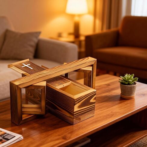 Pet Ash Box,Cross-Shaped Wooden Pet Urn for Dog or Cat Ashes – Coffin-Inspired Memorial Box with Dual Rotating Photo Frames,Solid Wood Keepsake for Pet Loss,Home Decoration & Remembrance Gift in Saudi Arabia