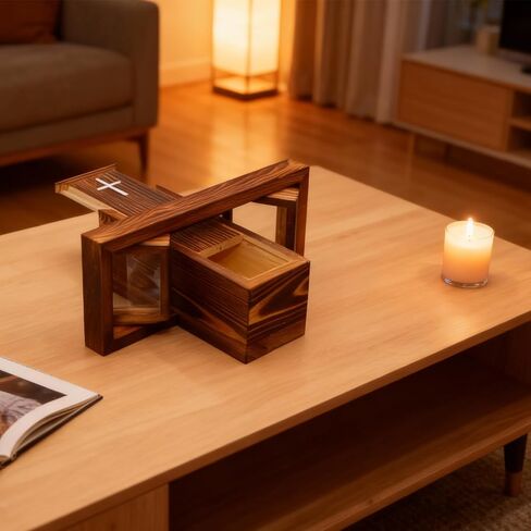 Pet Ash Box,Cross-Shaped Wooden Pet Urn for Dog or Cat Ashes – Coffin-Inspired Memorial Box with Dual Rotating Photo Frames,Solid Wood Keepsake for Pet Loss,Home Decoration & Remembrance Gift in Saudi Arabia