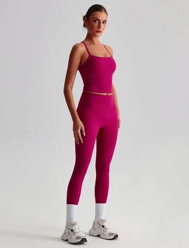 Women 2 Piece Workout Sets Padded Criss Cross Back Crop Tank High Waist Tummy Control Active Leggings Sets Yoga Outfit in Saudi Arabia