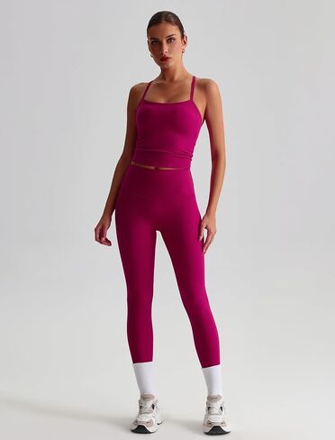 Women 2 Piece Workout Sets Padded Criss Cross Back Crop Tank High Waist Tummy Control Active Leggings Sets Yoga Outfit in Saudi Arabia